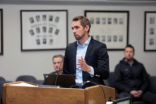 City of Brandon director of planning and buildings Ryan Nickel explains to city council how Brandon plans for growth at a special council meeting on Monday. (Colin Slark/The Brandon Sun)