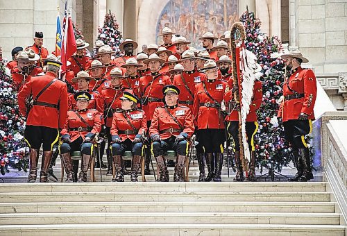 JESSICA LEE / WINNIPEG FREE PRESS

From left to right (seated): assistant commanding officer and former commanding officer Jane MacLatchy, commissioner Brenda Lucki and commanding officer Rob Hill of the RCMP attend the Change of Command Ceremony on December 13, 2022 at Manitoba Legislature to symbolically handover authority from the outgoing commanding officer to the assistant commissioner Rob Hill, the new commanding officer. 

Reporter: Erik