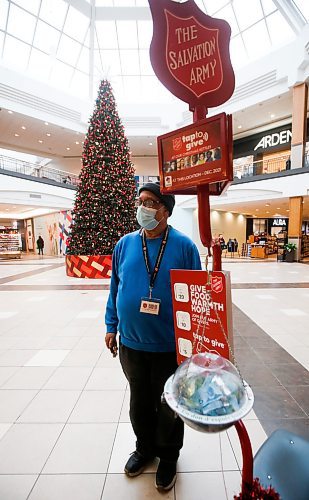 JOHN WOODS / WINNIPEG FREE PRESS
Volunteer Darryl Peacock gives his time to man the Salvation Army Christmas fundraising kettle at Polo Park shopping centre Tuesday, December 13, 2022. 

Re: ?
