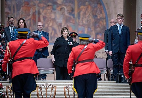 JESSICA LEE / WINNIPEG FREE PRESS

RCMP commanding officers Jane MacLatchy, Brenda Lucki and Rob Hill are photographed saluting Lieutenant Governor of Manitoba Anita Neville at the Change of Command Ceremony on December 13, 2022 at Manitoba Legislature. The ceremony symbolically hands over authority from the outgoing commanding officer to the assistant commissioner Rob Hill, who is now the new commanding officer. 

Reporter: Erik