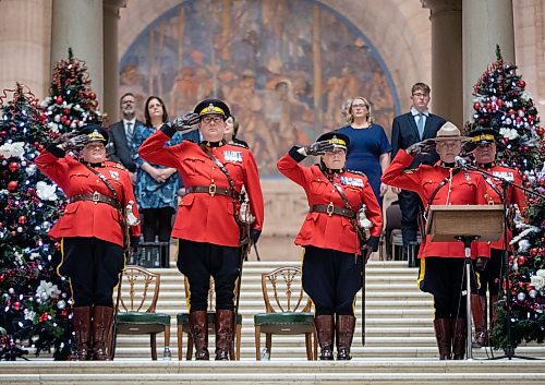 JESSICA LEE / WINNIPEG FREE PRESS

From left to right: assistant commanding officer and former commanding officer Jane MacLatchy, commissioner Brenda Lucki and commanding officer Rob Hill of the RCMP attend the Change of Command Ceremony on December 13, 2022 at Manitoba Legislature to symbolically handover authority from the outgoing commanding officer to the assistant commissioner Rob Hill, the new commanding officer. 

Reporter: Erik