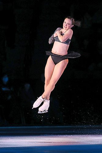 13122022
Mariah Bell spins through the air while performing during the Stars On Ice 2022 Holiday Tour stop at Westoba Place in Brandon on Tuesday evening. 
(Tim Smith/The Brandon Sun)