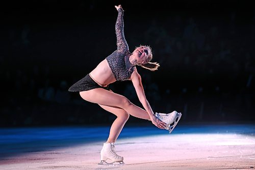 13122022
Mariah Bell spins while performing during the Stars On Ice 2022 Holiday Tour stop at Westoba Place in Brandon on Tuesday evening. 
(Tim Smith/The Brandon Sun)