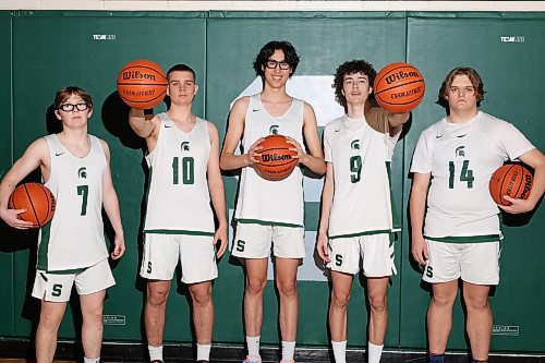Kobe Shakotko, left, Owen Muller, Max Winters, Jeremy Slomiany and Xander Eliers are all in their Grade 12 season with the Neelin Spartans (Photos by Tim Smith/The Brandon Sun)