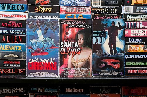 JOHN WOODS / WINNIPEG FREE PRESS
Some of the VHS collection of Jaimz Asmundson, who is part of Cream Of The Crap, a VHS movie group which hosts secret VHS movie nights at Cinemateque are photographed at Asmundson&#x2019;s house Tuesday, December 13, 2022. The group hosts VHS movie nights at Cinemateque where viewers show up and don&#x2019;t know what they are seeing.

Re: sanderson