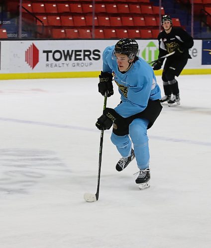 Brandon Wheat Kings forward Trae Johnson, shown at practice on Thursday at Westoba Place with defenceman Luke Shipley in the background, said his team wants to enter the Christmas break feeling good about themselves. (Perry Bergson/The Brandon Sun)