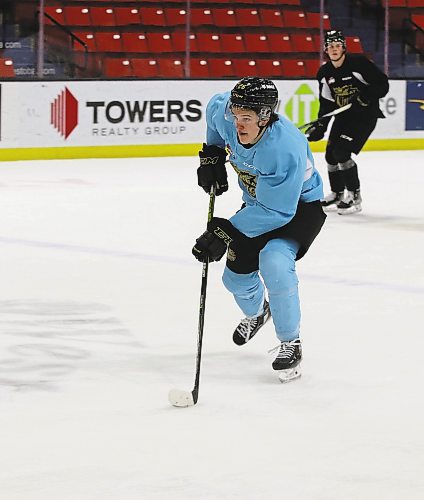 Brandon Wheat Kings forward Trae Johnson, shown at practice on Thursday at Westoba Place with defenceman Luke Shipley in the background, said his team wants to enter the Christmas break feeling good about themselves. (Perry Bergson/The Brandon Sun)