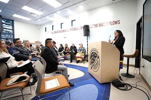 RUTH BONNEVILLE / WINNIPEG FREE PRESS 

LOCAL - Opening Treaty centre at Forks

Treaty Commissioner, Loretta Ross, along with many supporters officially opened the doors to Manitoba&#x573; Agowiidiwinan Centre at The Forks Thursday. 

Treaty Commissioner, Loretta Ross, speaks at the podium at  the press conference next Thursday.

See reporter's story.
 
Dec 15th,  2022