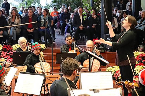 Members of the Brandon Community Orchestra perform a variety of holiday-themed music at City Hall Sunday afternoon. (Kyle Darbyson/The Brandon Sun) 