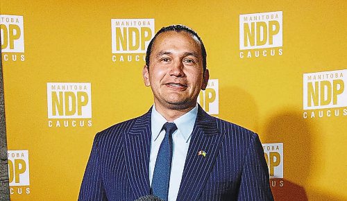 MIKE DEAL / WINNIPEG FREE PRESS
NDP Leader of the Opposition, Wab Kinew, discusses his views regarding the provincial governments 2022 budget with the media at the Manitoba Legislative building Tuesday afternoon.
220412 - Tuesday, April 12, 2022.