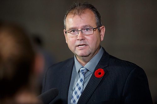 MIKE DEAL / WINNIPEG FREE PRESS
Wayne Ewasko (Lac du Bonnet) Minister of Education and Early Childhood Learning speaks during a scrum after Question Period at the Manitoba Legislative building Wednesday afternoon.
The provincial government is considering the creation of a teacher registry to improve transparency around professional misconduct in the K-12 education sector and make it easier for the public to report and review incidents.
See Maggie Macintosh story
221102 - Wednesday, November 02, 2022.