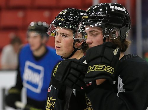 Brandon Wheat Kings defenceman Luke Shipley, shown in the middle between Andrei Malyavin and Quinn Mantei at a team practice at Westoba Place, has brought some missing elements to the team's blue-line. (Perry Bergson/The Brandon Sun)