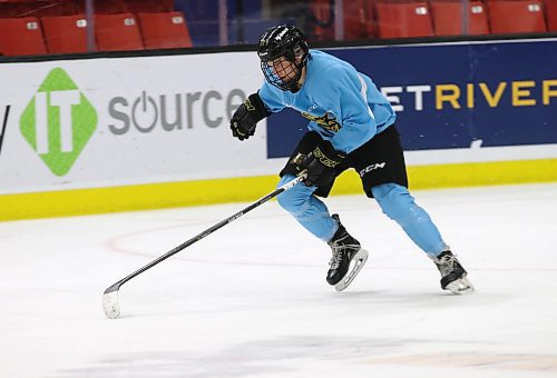 Brandon Wheat Kings 2022 first-round pick Joby Baumuller practises with the team at Westoba Place prior to making his Western Hockey League debut against the Everett Silvertips. (Perry Bergson/The Brandon Sun)