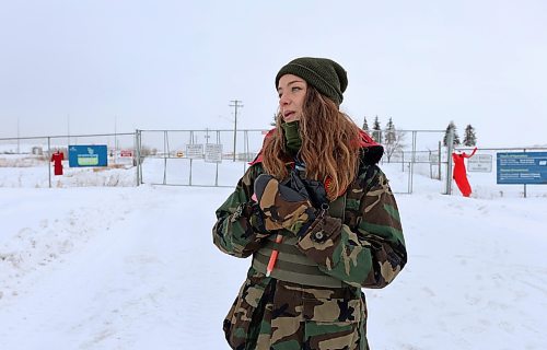 “We will be here as long as it takes. Our sisters’ bodies do not belong here, and we are here to bring them home,” said Taylor Orpin. (Winnipeg Free Press)