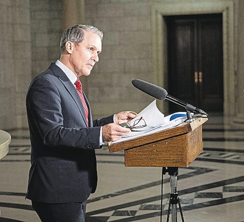 JESSICA LEE / WINNIPEG FREE PRESS

Finance Minister Cameron Friesen presents the 2022-2023 Mid-Year Fiscal and Economic Report at the Legislative Building on December 20, 2022.

Reporter: Danielle Da Silva