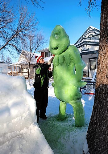 RUTH BONNEVILLE / WINNIPEG FREE PRESS 

LOCAL - Grinch

Photos of  Leigh Keast and the Grinch and reindeer snow sculptures he created in his front yard on Aberdeen Ave.

GRINCH SNOW SCULPTURE: Leigh Keast has built an 8 ft. Grinch sculpture out of snow and ice in his front yard. Keast has created snow sculptures at his Aberdeen Ave. home every winter for the past 6 or 7 years. Over the past three weeks, he sculpted a giant Grinch sculpture that he coloured green with food colouring. The Grinch stands next to Keast&#x573; re-creation of a team of reindeer pulling Santa&#x573; sleigh.


Story by Marshal Hodgins


Dec 20th,  2022