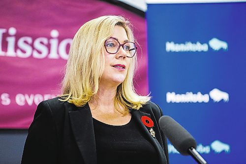 MIKAELA MACKENZIE / WINNIPEG FREE PRESS

Families minister Rochelle Squires speaks at a new funding announcement for supports for people experiencing homelessness in Winnipeg on Monday, Oct. 31, 2022. For Danielle story.
Winnipeg Free Press 2022.