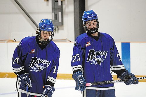 Forwards Hayden Sieb, left, and rookie Luke Myhre are both in the top five in scoring for the Parkland Rangers. (Lucas Punkari/The Brandon Sun)