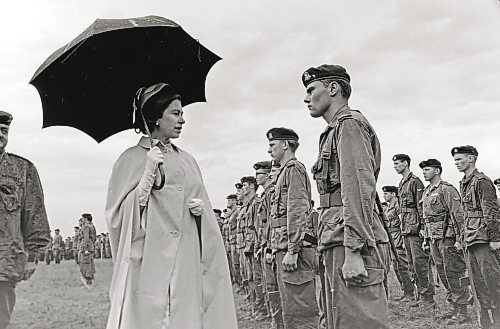 Brandon Sun Queen Elizabeth II pauses while inspecting the troops during her visit to CFB Shilo in 1970. (Brandon Sun Files)