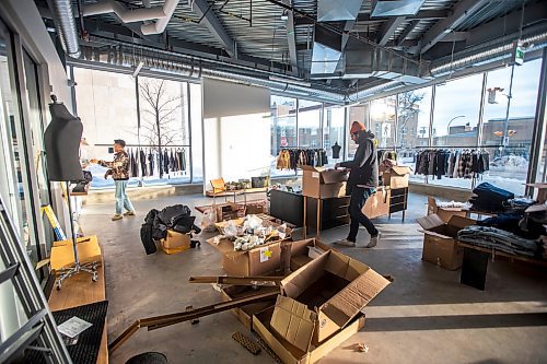 MIKAELA MACKENZIE / WINNIPEG FREE PRESS

Daniel Basanes (left) and Chris Watchorn, co-creators of Hobbyism (a new menswear store opening this Boxing Day), prep goods in the shop on Colony Street in Winnipeg on Friday, Dec. 23, 2022. For Gabby story.
Winnipeg Free Press 2022.
