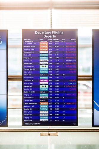 MIKAELA MACKENZIE / WINNIPEG FREE PRESS

Winnipeg Richardson International Airport, where many flights are being cancelled or delayed this holiday season due to storms in Ontario and BC, in Winnipeg on Friday, Dec. 23, 2022. For Katie story.
Winnipeg Free Press 2022.