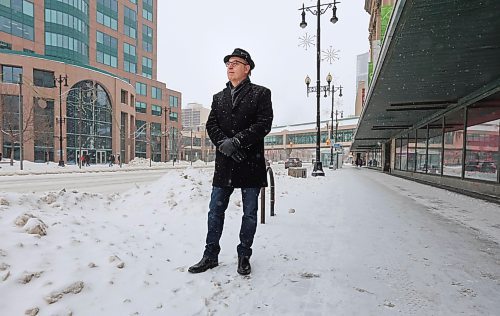 RUTH BONNEVILLE / WINNIPEG FREE PRESS 

LOCAL - downtown - Jino

Photo of Jino Distasio, University of Winnipeg professor, on Portage Ave. for story. 

Photo to go with story and Interview with Jino for the downtown series about the evolution of downtown, etc. 

Melissa's story.

Dec 21st,  2022