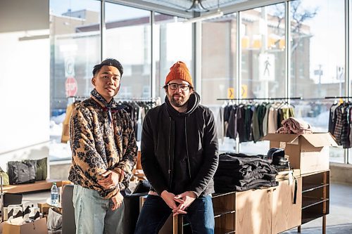 MIKAELA MACKENZIE / WINNIPEG FREE PRESS

Daniel Basanes (left) and Chris Watchorn, co-creators of Hobby&#x2022;ism (a new menswear store opening this Boxing Day), pose for a photo in the shop on Colony Street in Winnipeg on Friday, Dec. 23, 2022. For Gabby story.
Winnipeg Free Press 2022.