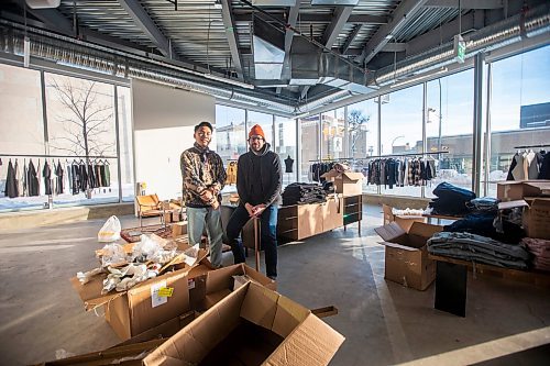 MIKAELA MACKENZIE / WINNIPEG FREE PRESS

Daniel Basanes (left) and Chris Watchorn, co-creators of Hobby&#x2022;ism (a new menswear store opening this Boxing Day), pose for a photo in the shop on Colony Street in Winnipeg on Friday, Dec. 23, 2022. For Gabby story.
Winnipeg Free Press 2022.