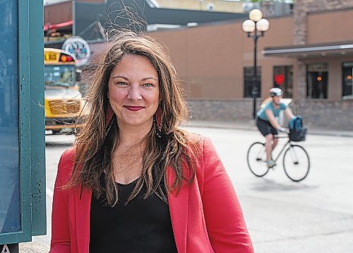 ETHAN CAIRNS / WINNIPEG FREE PRESS
City Councillor Sherri Rollins stands at the intersection of Osborne St. and River Ave. In Winnipeg Friday, August 12, 2022. The city is conducting consultations for a bike lane and traffic safety in Osborne village.