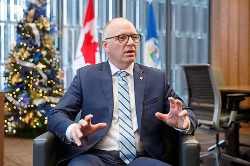 MIKE DEAL / WINNIPEG FREE PRESS
Mayor Scott Gillingham in his office at City Hall during his year-end interview.
See Joyanne Pursaga story
221216 - Friday, December 16, 2022.