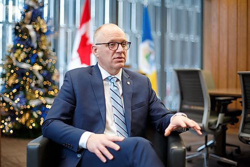 MIKE DEAL / WINNIPEG FREE PRESS
Mayor Scott Gillingham in his office at City Hall during his year-end interview.
See Joyanne Pursaga story
221216 - Friday, December 16, 2022.