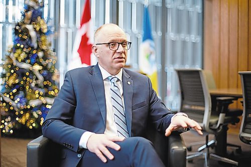 MIKE DEAL / WINNIPEG FREE PRESS
Mayor Scott Gillingham in his office at City Hall during his year-end interview.
See Joyanne Pursaga story
221216 - Friday, December 16, 2022.