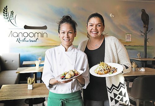 RUTH BONNEVILLE / WINNIPEG FREE PRESS 

ENT - Manoomin

Photo of Head chef Jennifer Ballantyne and general manager Morgan Beaudry and their menu items like, Bannock taco recipe and fried bannock fritter dessert.  

Subject: The Manoomin restaurant recently opened inside the Wyndham Garden hotel operated by Long Plain First Nation. The restaurant, which translates to wild rice, features a menu of Indigenous inspired dishes and local ingredients created by head chef Jennifer Ballantyne.

Eva Wasney

Nov 24th, 2022