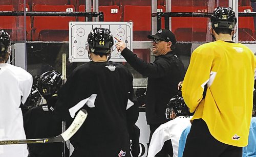 Brandon Wheat Kings head coach and general manager Marty Murray, shown at a practice earlier this season, was happy to see that all the players were able to make it back safely to Brandon by Tuesday afternoon's practice. (Perry Bergson/The Brandon Sun)