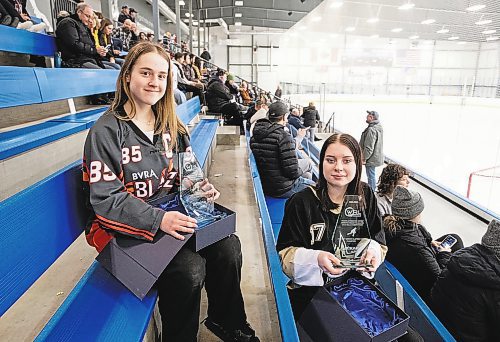 JESSICA LEE / WINNIPEG FREE PRESS

Winnipeg Ringette All-Star players Sarah Beatty (left) and Eve Kubesch are photographed at the Seven Oaks Arena on December 27, 2022.

Reporter: Joshua Frey-Sam