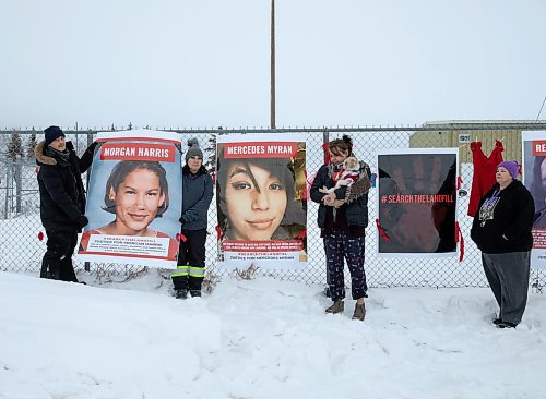 Protestors (from left) George Robinson, Melissa Normand, Alaya McIvor and Jolene Wilson. (Winnipeg Free Press)