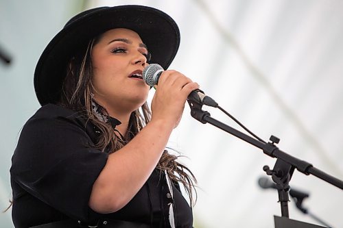 Daniel Crump / Winnipeg Free Press. Jade Turner performs on the cultural stage at APTN&#x573; Indigenous Day Live at the Forks Saturday evening. June 18, 2022.