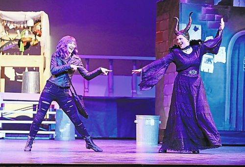 Vincent Massey High School Students Danika Robb as Mal, left, and Ryan DeGroot practice a scene for the production of Disney's Descendants: The Musical begins its three-day run today at 7:30 p.m. at the Western Manitoba Centennial Auditorium. For ticket info call (204) 728-9510 or visit wmca.ca (Matt Goerzen/The Brandon Sun)