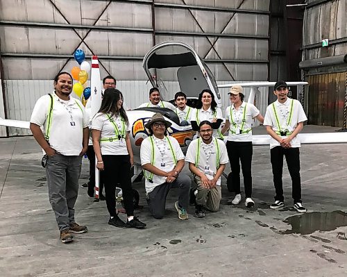 MARTIN CASH / WINNIPEG FREE PRESS The inaugural group of trainees in the Atik Mason Indigenous Pilot Pathway at the Calm Air hangar in Winnipeg. 