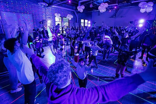 Daniel Crump / Winnipeg Free Press. People take part in an all ages dance party at the Forks in Winnipeg on New Year&#x573; Eve. December 31, 2022.