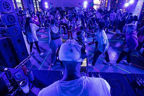 Daniel Crump / Winnipeg Free Press. Anthony Sannie DJs an all ages dance party at the Forks in Winnipeg on New Year&#x573; Eve. December 31, 2022.