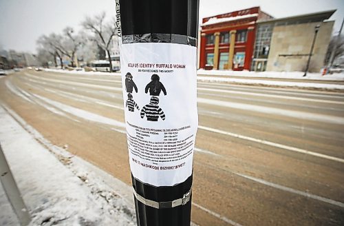 JOHN WOODS / WINNIPEG FREE PRESS
George Robinson and Darryl Contois distributed posters to help identify Buffalo Woman, an unidentified person who police have said was killed by an alleged serial killer in Winnipeg, on Main Street near Higgins Sunday, January 1, 2023. The hope is to gain information from the local community that will help identify Buffalo Woman.

Re: pindera