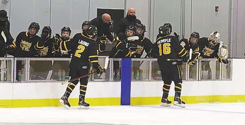 If there&#x2019;s one thing the U15 AAA Brandon Wheat Kings had lots of opportunity to practise last season, it was the flyby at the bench after they scored. Head coaches Dave Lewis and Craig Anderson are in the background. (Perry Bergson/The Brandon Sun)