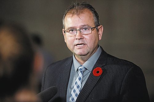 MIKE DEAL / WINNIPEG FREE PRESS
Wayne Ewasko (Lac du Bonnet) Minister of Education and Early Childhood Learning speaks during a scrum after Question Period at the Manitoba Legislative building Wednesday afternoon.
The provincial government is considering the creation of a teacher registry to improve transparency around professional misconduct in the K-12 education sector and make it easier for the public to report and review incidents.
See Maggie Macintosh story
221102 - Wednesday, November 02, 2022.
