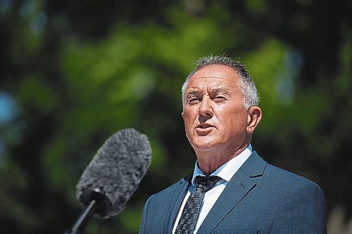 ETHAN CAIRNS / WINNIPEG FREE PRESS
Indigenous Reconciliation and Northern Relations&#xa0;Minister Alan Lagimodiere speaks during the core funding announcement for Circles for Reconciliation outside the Legislative Building grounds in Winnipeg on Tuesday, August 9, 2022