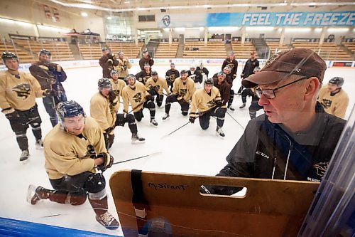MIKE DEAL / WINNIPEG FREE PRESS
University of Manitoba Bisons Men's Hockey head coach, Mike Sirant, during practice at the Wayne Fleming Arena Wednesday morning, will be retiring in June after three decades of running the program.
See Mike Sawatzky story
230104 - Wednesday, January 04, 2023.