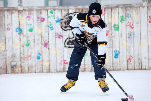 05012023
Carter MacDonald plays the puck while practicing his hockey skills at the Central Community Club rink on a cold Thursday in Brandon.
(Tim Smith/The Brandon Sun)