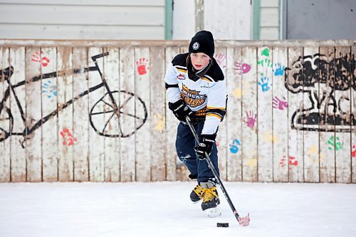 05012023
Carter MacDonald plays the puck while practicing his hockey skills at the Central Community Club rink on a cold Thursday in Brandon.
(Tim Smith/The Brandon Sun)
