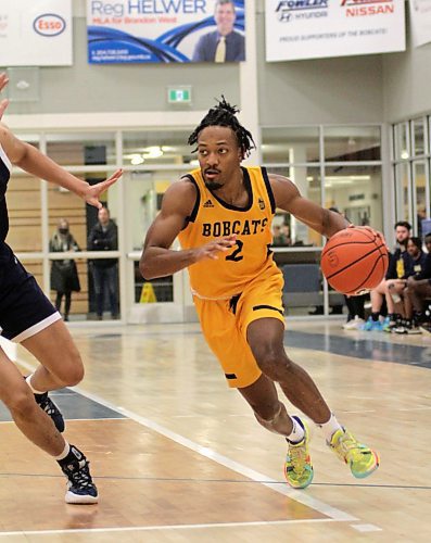 Brandon University Bobcats Jahmaal Gardner drives for a layup against the UBC Thunderbirds in Canada West men's basketball action at the Healthy Living Centre on Friday. (Thomas Friesen/The Brandon Sun)