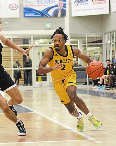 Brandon University Bobcats Jahmaal Gardner drives for a layup against the UBC Thunderbirds in Canada West men's basketball action at the Healthy Living Centre on Friday. (Thomas Friesen/The Brandon Sun)